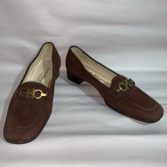 SALVATORE FERRAGAMO size 7B brown suede LOAFERS - Picture 12 of 12